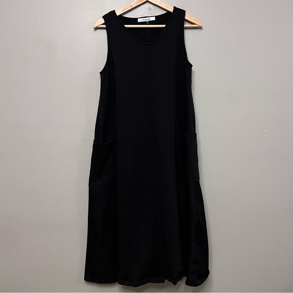 Bisouxx Women’s Black Midi Dress W/ Pockets 100% Cotton Size Medium Grannycore